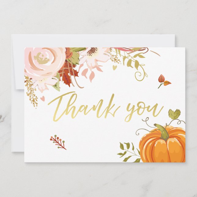 Floral Pumpkin thank you Rustic Fall Autumn Shower Card (Front)
