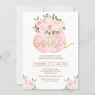 Floral Pumpkin Thanksgiving Dinner Invitation