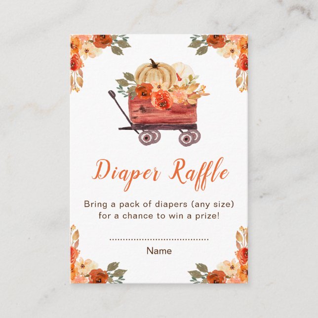 Floral Pumpkin Truck Baby Show Diaper Raffle Enclosure Card (Front)