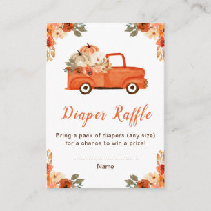 Floral Pumpkin Truck Baby Shower Diaper Raffle Enclosure Card