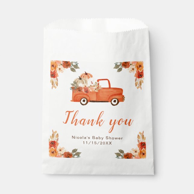Floral Pumpkin Truck Baby Shower  Favour Bag (Front)
