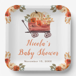 Floral Pumpkin Truck Baby Shower Paper Plate