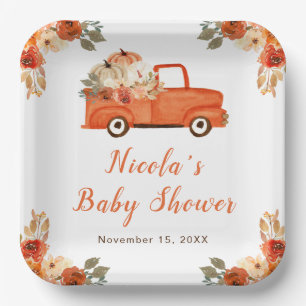Floral Pumpkin Truck Baby Shower  Paper Plate