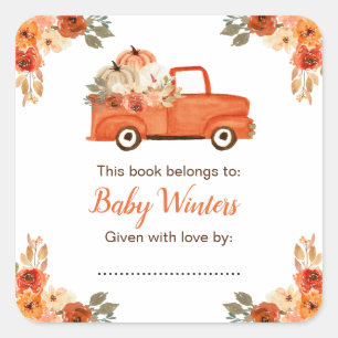 Floral Pumpkin Truck Baby Shower  Square Sticker