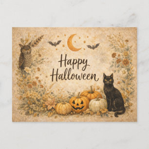 Floral Pumpkins Vintage Boho Halloween Holiday Postcard