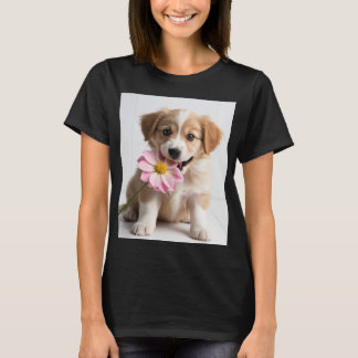 "Floral Pup Love T-Shirt – Cute Dog & Flowers"