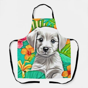 Floral Puppy Art Apron