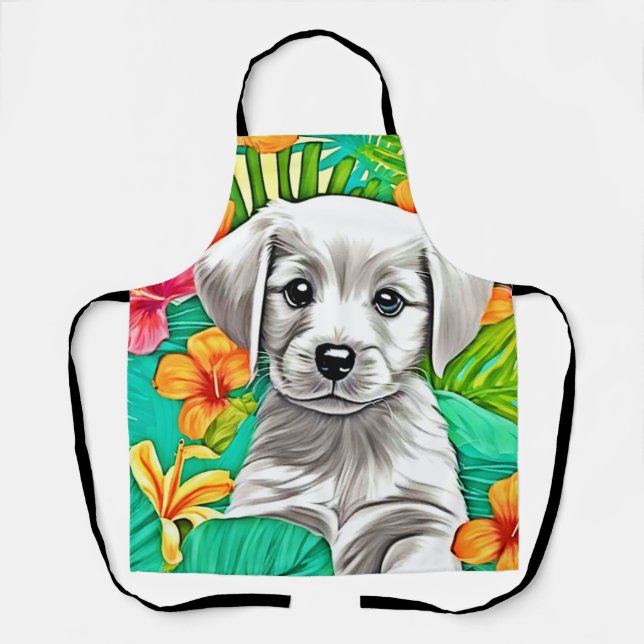 Floral Puppy Art Apron (Front)
