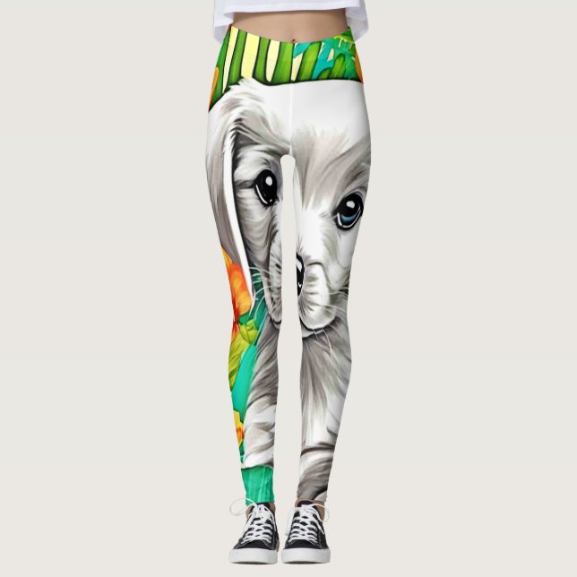 Floral Puppy Art Leggings (Front)