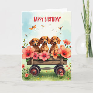 Floral Puppy Birthday Card