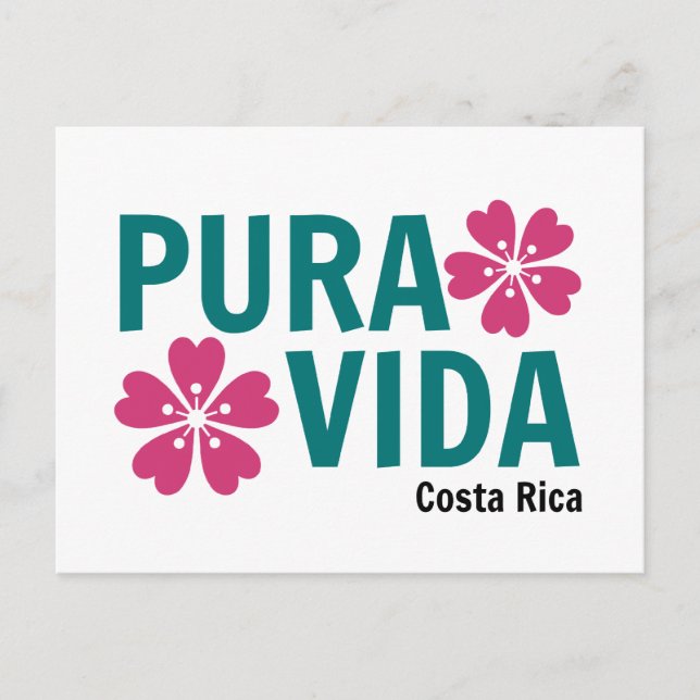 Floral Pura Vida Pink and Green Design Postcard (Front)