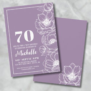 Floral Purple 70th Birthday Invitation