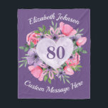 Floral Purple 80th Birthday Blanket for Women<br><div class="desc">Looking for a fabulous gift for an 80 year old woman?  Keep her warm and cosy with this lovely personalised 80th birthday blanket!  Add her name above the floral heart,  and any message of your choice underneath.  Perfect 80 year old birthday gift for any woman!</div>