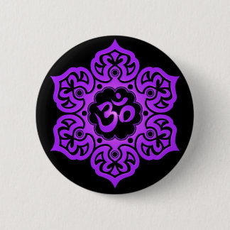Floral Purple and Black Aum Design 6 Cm Round Badge