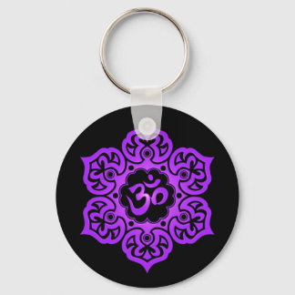 Floral Purple and Black Aum Design Key Ring