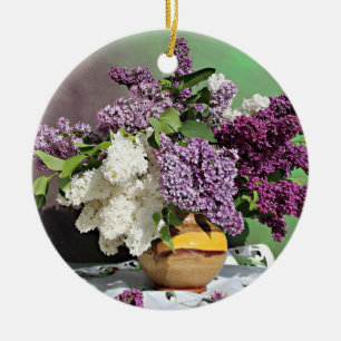 Floral Purple and White Lilacs Bouquet Photo Ceramic Ornament