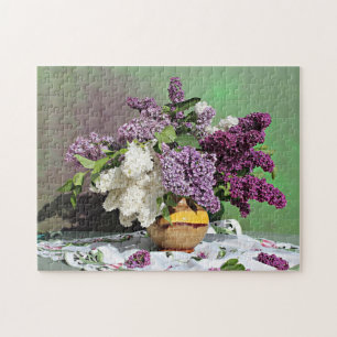 Floral Purple and White Lilacs Bouquet Photo Jigsaw Puzzle