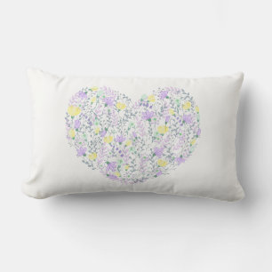 Floral Purple And Yellow Flowers Heart Love Lumbar Cushion