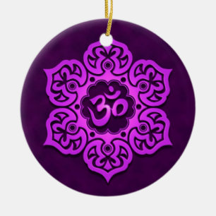 Floral Purple Aum Design Ceramic Tree Decoration