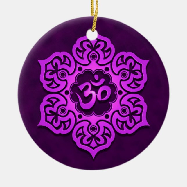 Floral Purple Aum Design Ceramic Tree Decoration (Front)