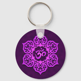 Floral Purple Aum Design Key Ring