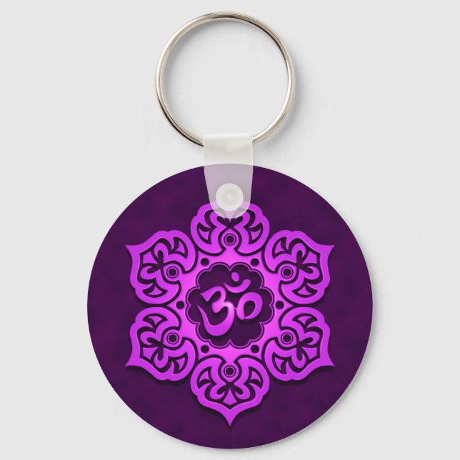 Floral Purple Aum Design Key Ring (Front)