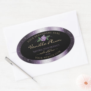 Floral Purple Black Product Labels Soft Glitter