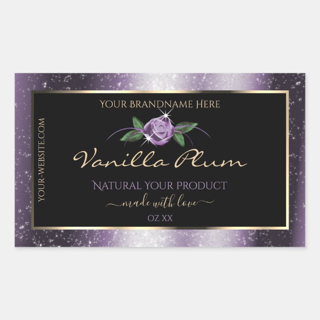 Floral Purple Black Product Labels Soft Glitter (Front)