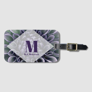 Floral Purple Bloom with Monogram and Name Luggage Tag