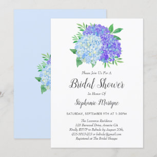 Floral Purple Blue Hydrangea Bouquet Bridal Shower Invitation