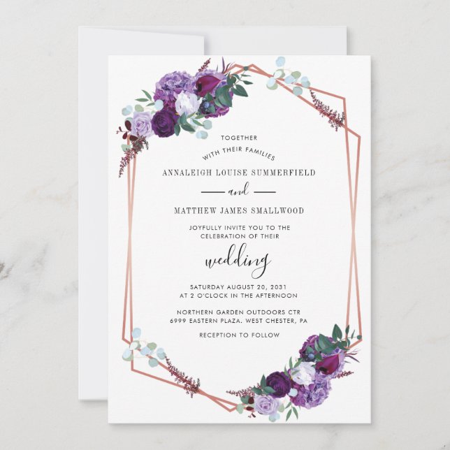 Floral Purple Botanical Elegant Wedding Invitation (Front)