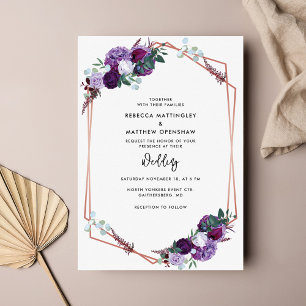Floral Purple Botanical Script Wedding Invitation