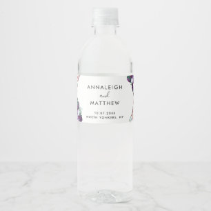 Floral Purple Botanical Wedding Guests Water Bottle Label