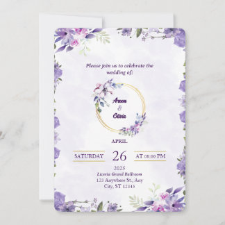 Floral Purple Botanical Wedding Invitation