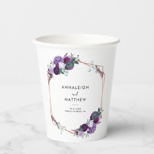 Floral Purple Botanical Wedding Party Paper Cups