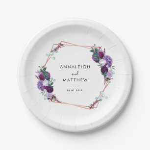 Floral Purple Botanical Wedding Reception Paper Plate