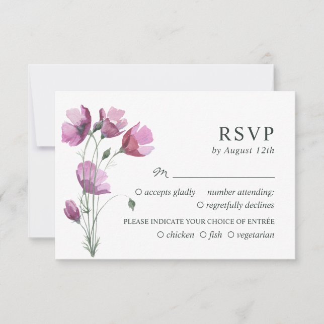 Floral purple bouquet. Rustic simple wedding RSVP Card (Front)