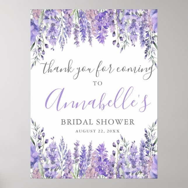Floral Purple Bridal Shower Thank You Sign (Front)