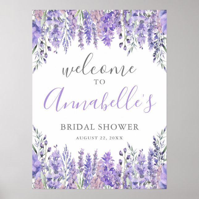 Floral Purple Bridal Shower Welcome Sign (Front)