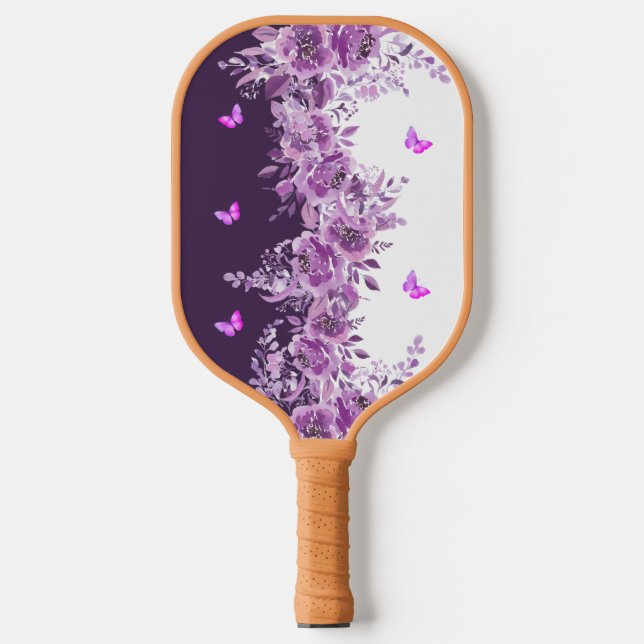 Floral Purple Butterflies Pickleball Paddle (Front)