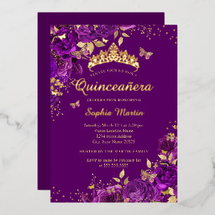 Floral Purple Butterfly Gold Quinceanera