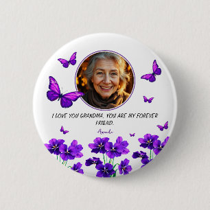 Floral Purple Butterfly Grandma Photo 6 Cm Round Badge