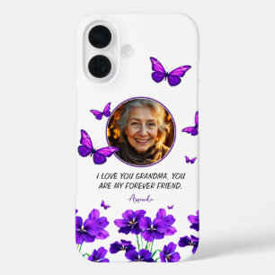 Floral Purple Butterfly Grandma Photo iPhone 16 Case