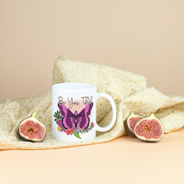 Floral purple Butterfly on pink  Coffee Mug (Creator Uploaded)