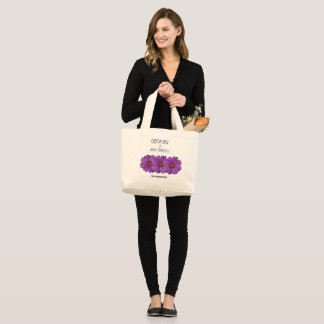 FLORAL PURPLE COSMOS COTTON JUMBO BEACH SHOPPING LARGE TOTE BAG