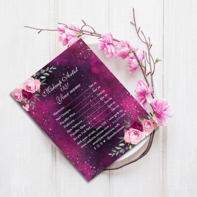Floral Purple Eggplant Mystical  Price List flyer (#PriceListPoster #elegantpricelist #nailsalonpricelist #purpleflyer,flowers,pinkblushflowers,waterco)
