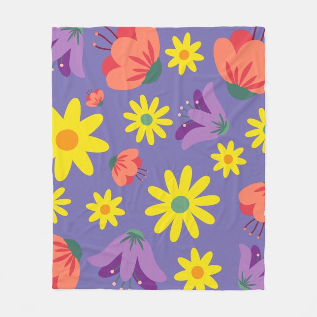 Floral Purple Fleece Blanket (Front)