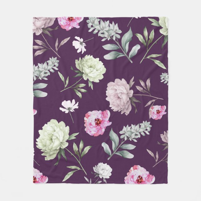 Floral Purple Fleece Blanket (Front)