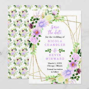 Floral Purple Flowers with Foliage Wedding Save The Date