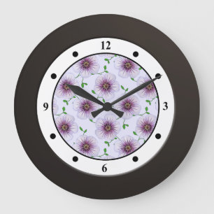 Floral Purple Garden Flower Modern Digits Large Clock